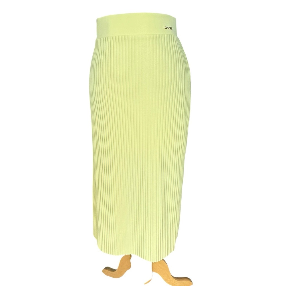 Marc New York Yellow Ribbed Elastic Waist Pull On Poly Span Pencil Skirt Size XL
